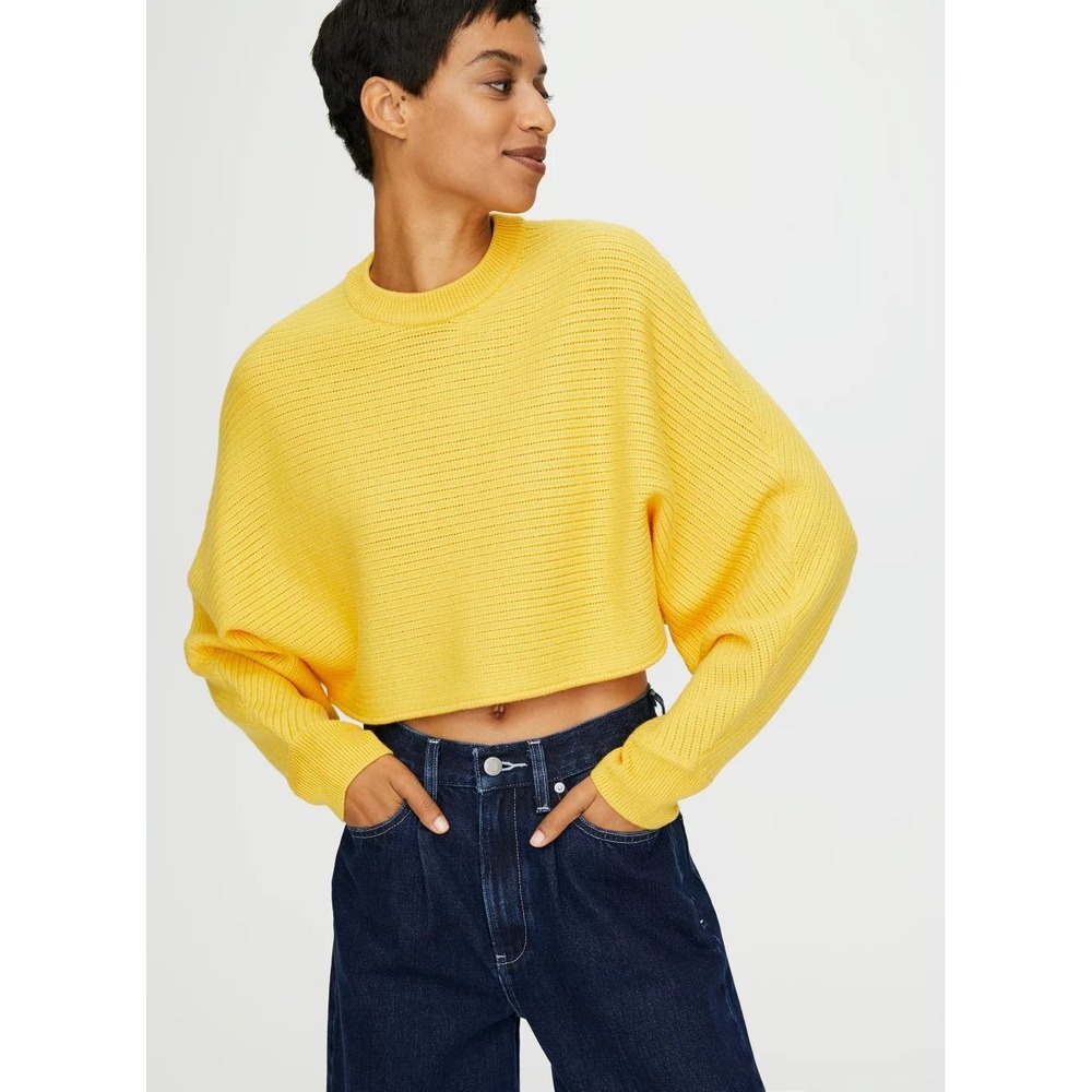 Aritzia Wilfred Free Wool Blend Knit Lolan Cropped Sweater Mustard Size Small